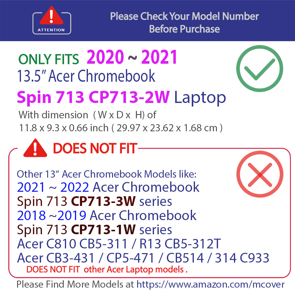mCover Hard Shell Case Compatible with 2020 / 2021 Acer Chromebook Spin 713 CP713-2WN Series (NOT Compatible with All Other Acer Chromebooks )