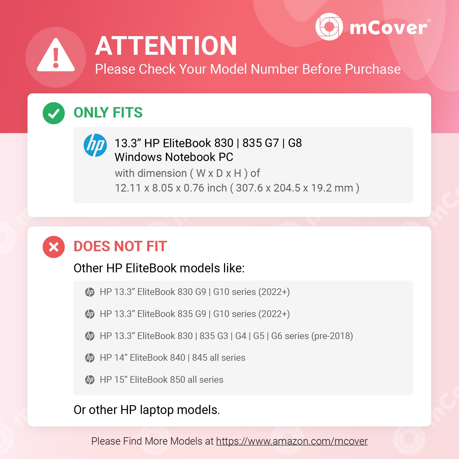 mCover Case Compatible ONLY for 2020~2022 13.3" HP EliteBook 830 G7 / G8 (Intel CPU) | EliteBook 835 G7 / G8 (AMD CPU) Series Windows Laptop (NOT Fitting Any Other HP Models)