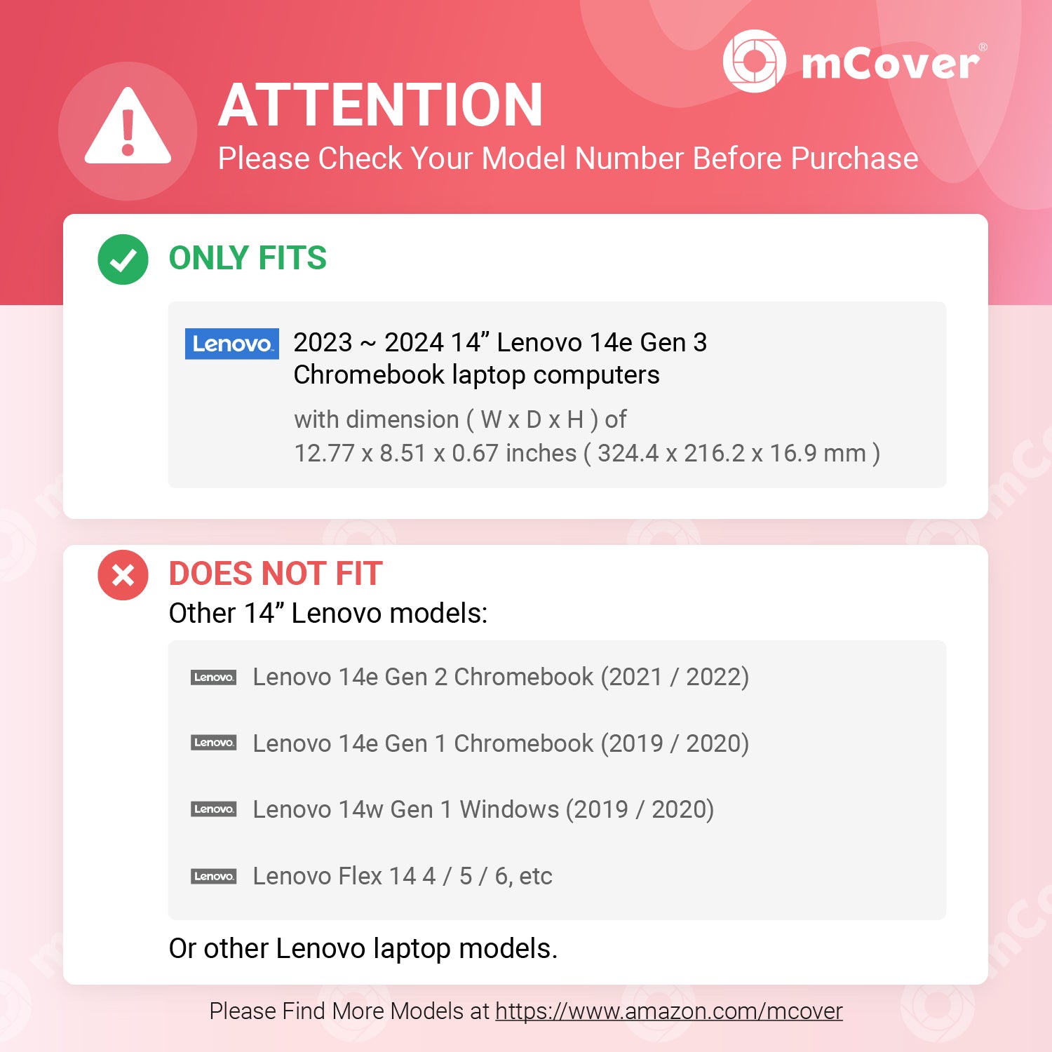 mCover Case Compatible ONLY for 2023-2024 14" Lenovo 14e Chromebook Gen 3 Traditional Laptop Computers (NOT Fitting Any Other Lenovo Models)