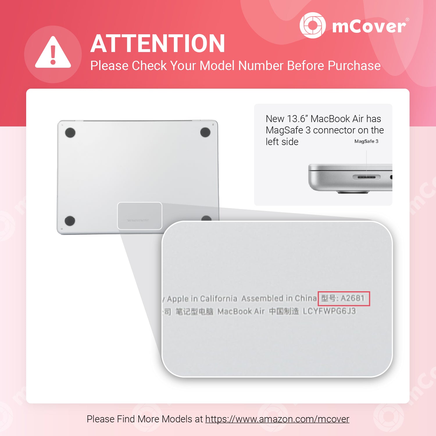 mCover Hybrid Case Compatible ONLY with 2022 or Later 13.6” MacBook Air Laptop Computer(Model A2681, M2 Chip,Liquid Retina Display,MagSafe3 connectors)