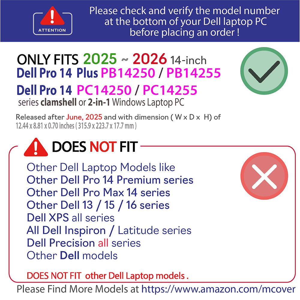 mCover Case ONLY Compatible for 2025-2026 14" Dell Pro 14 Plus PB14250 PB14255 and Pro 14 PC14250 PC14255 Windows PC (NOT Fitting Any Other Dell Models)