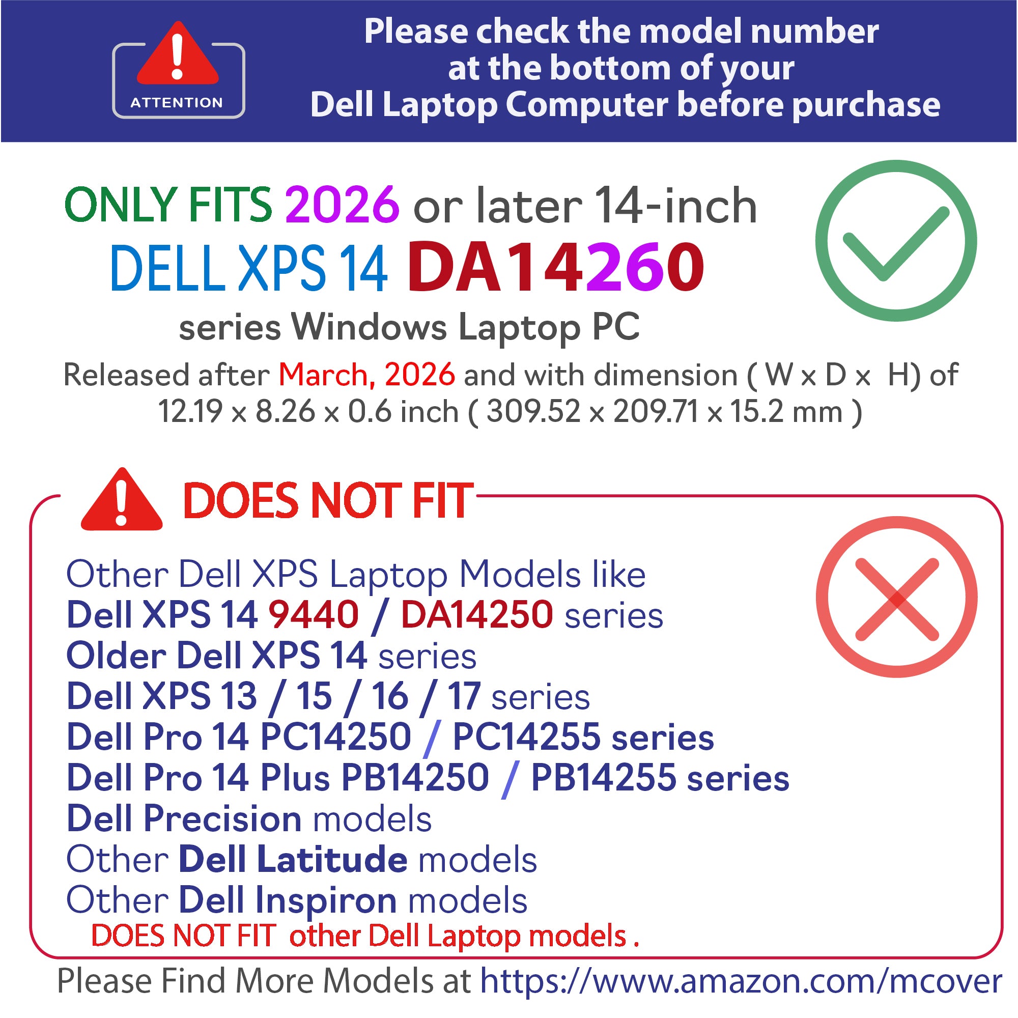 mCover Case ONLY Compatible with 2026 or Newer 14-inch Dell XPS 14 DA14260 Windows Laptop PC (Without 360 ° Hinge, NOT Fitting Any Other Dell Models)