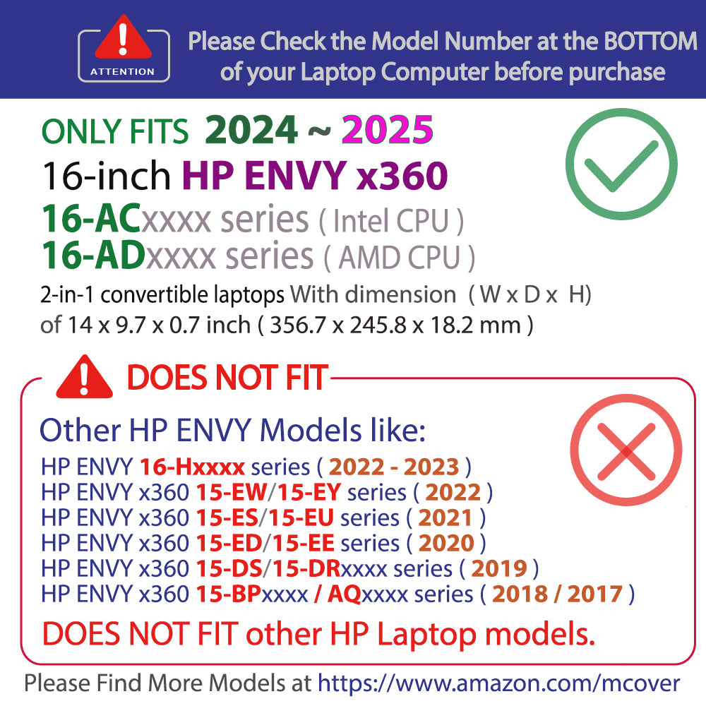 mCover Case ONLY Compatible for 2024~2025 16-inch HP Envy x360 16-ACxxxx / 16-ADxxxx Series 2-in-1 Windows Notebook PC (NOT Fitting Any Other HP Models)
