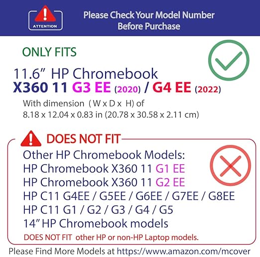 mCover Case Compatible for 2020~2022 11.6" HP Chromebook X360 11 G3 EE / G4 EE Laptops Only (NOT Fitting Any Other HP Models)