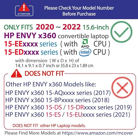 mCover Hard Shell Case for 2020-2022 15.6" HP Envy x360 15-EExxxx (AMD CPU) / 15-ED (Intel CPU) Series Laptop (NOT Compatible with Envy x360 15-AQ/BP/DS/DR Series & Other Models) – x360-15-EE-ED