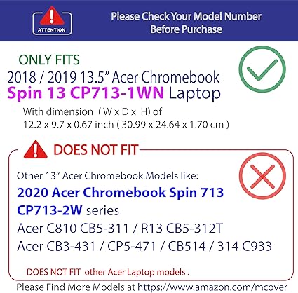 mCover Hard Shell Case for 2018/2019 Acer Chromebook Spin 13 CP713-1WN Series (NOT Compatible with All Other Acer Chromebooks)