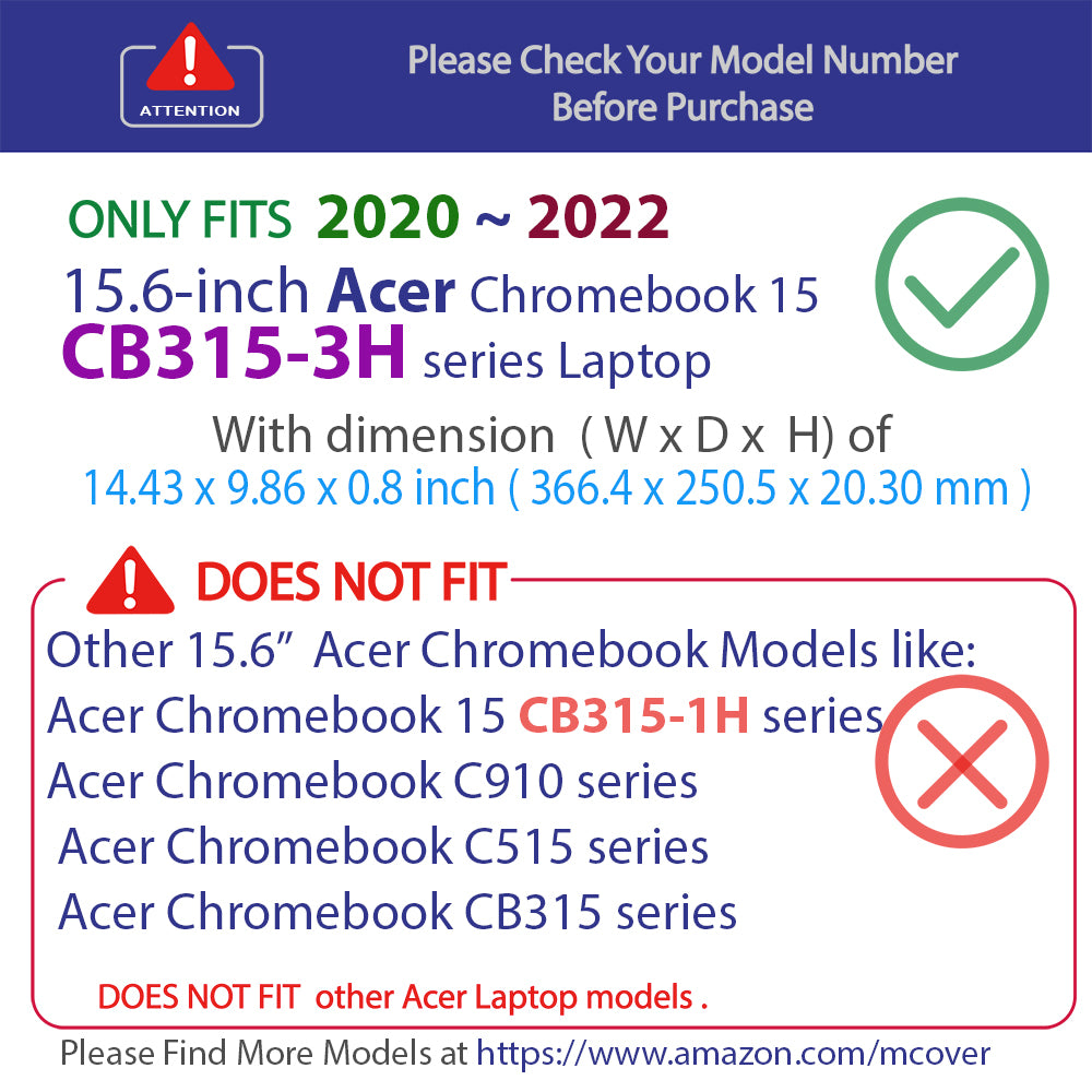 mCover Case Compatible for 2020~2022 15.6" Acer Chromebook 15 CB315-3H Series Notebook Computer ONLY (NOT Fitting Other Acer Models)