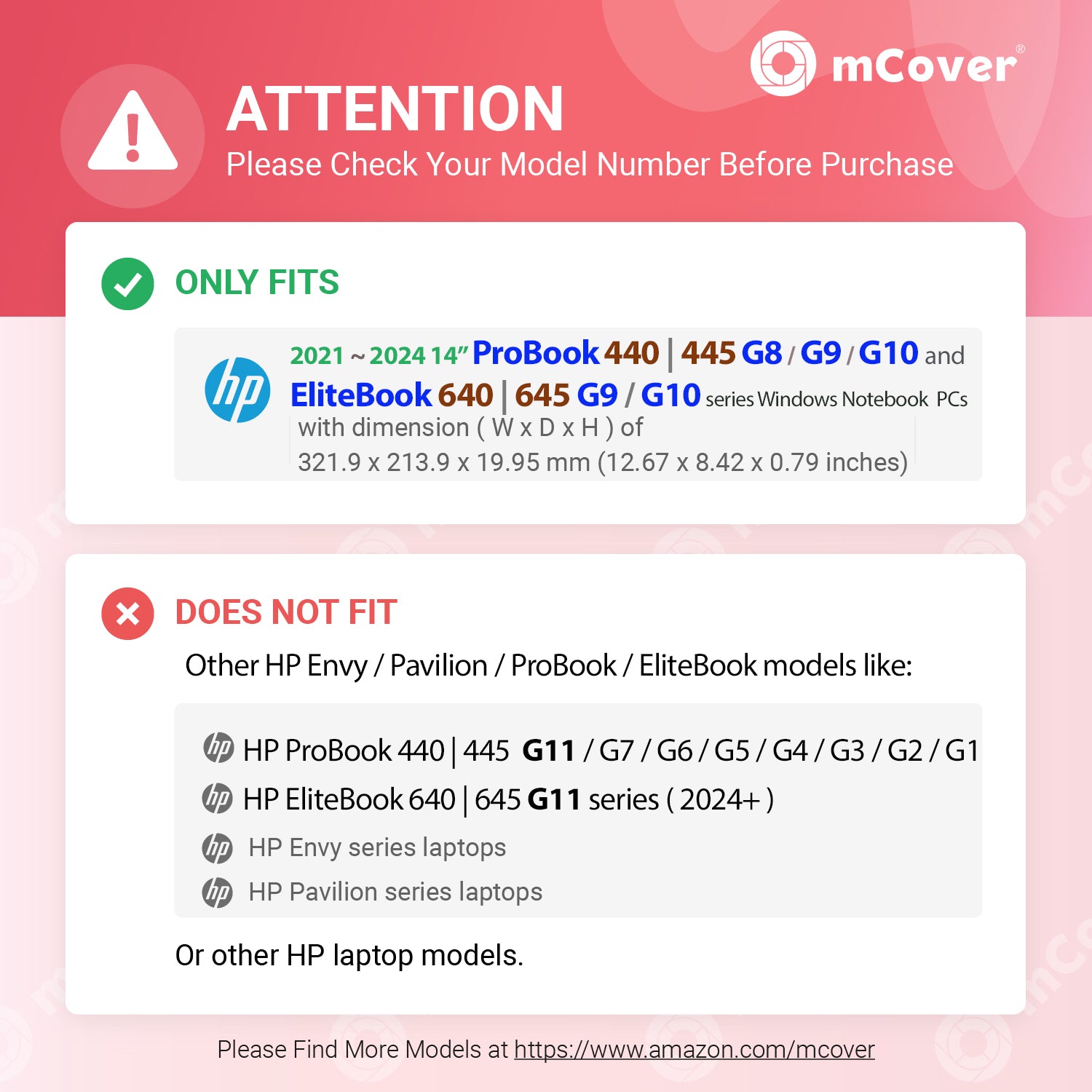 mCover Case Compatible for 2021~2024 14" HP ProBook 440 G8 / G9 /G10 and 445 G8 / G9 / G10 and EliteBook 640/645 G9 / G10 Series Notebook PC Only (NOT Fitting Other HP Models)