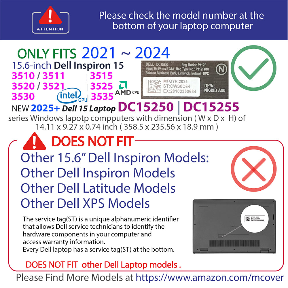 mCover Case Compatible ONLY for 2021-2024 15.6" Dell DC15250/15255 Inspiron 15 3510 3511 3515 3520 3521 3525 3530 3535Series Laptop Computer (NOT Fitting Other Dell Models)