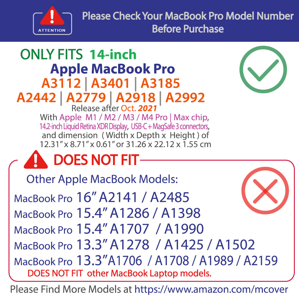 mCover Case ONLY Compatible for 2021-2025 14” MacBook Pro Laptop Computer (Model A2442 / A2779 / A2918 / A2992 / A3112 / A3185 / A3401, with M1 | M2 | M3 | M4 Pro/Max Chip)