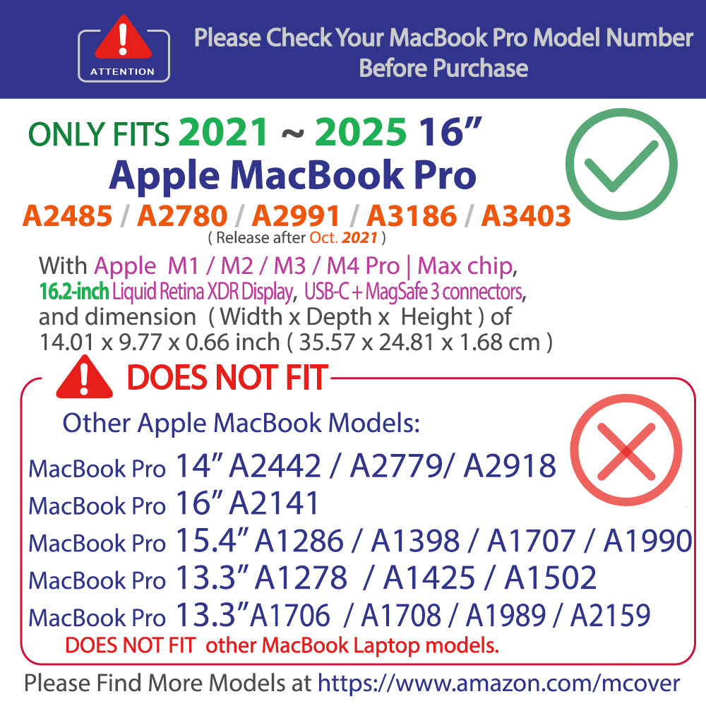 mCover Case Only Compatible for 2021~2025 16” MacBook Pro Laptop Computer (with M1 | M2 | M3 | M4 Pro/Max Chip, 16.2" Liquid Retina XDR Display, USB-C + MagSafe3 + HDMI connectors)