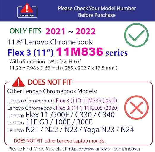 mCover Case Compatible for 2021~2022 11.6" Lenovo IdeaPad Flex 3 (11") 11M836 2 in 1 Chromebook Laptop ONLY (NOT Fitting Any Other Lenovo Models)