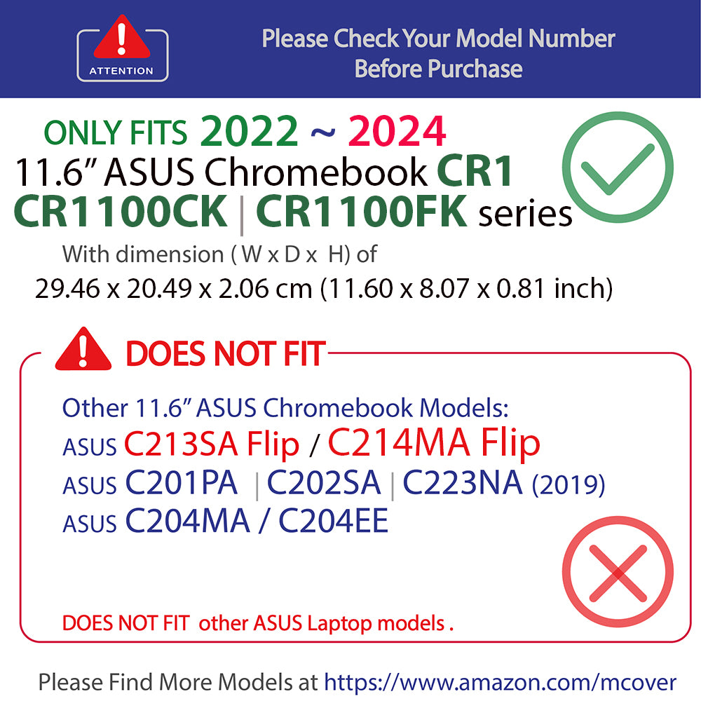 mCover Case Compatible for 2022~2024 11.6" ASUS Chromebook CR1 ( CR1100CA or CR1100FA ) Series Laptop Computers ONLY (NOT Fitting Any Other ASUS Models )