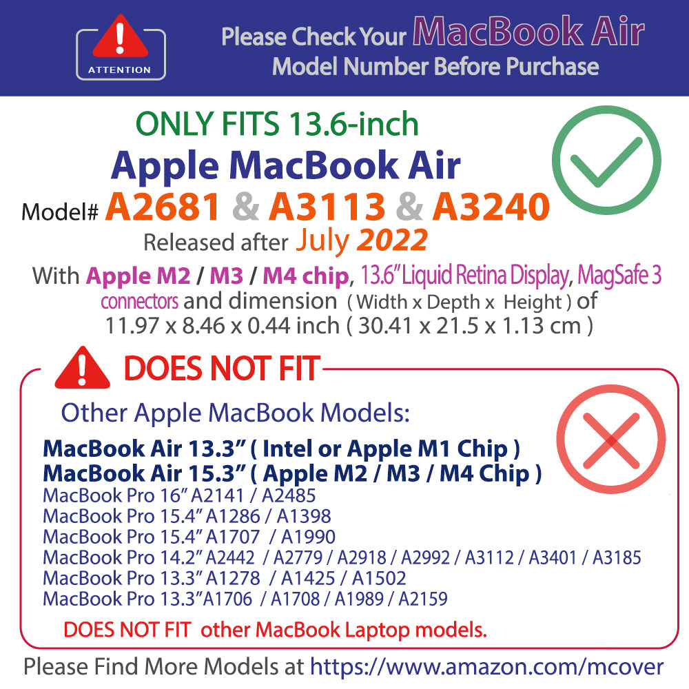 mCover Hybrid Case Compatible ONLY with 2022 or Later 13.6” MacBook Air Laptop Computer(Model A2681, M2 Chip,Liquid Retina Display,MagSafe3 connectors)