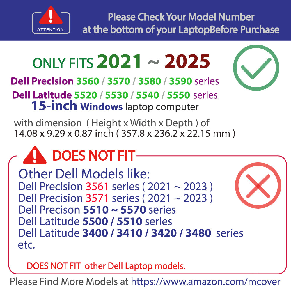 mCover Case Compatible for 2021~2025 15" Dell Precision 3560/3570 / 3580/3590 & Latitude 5520/5530 / 5540/5550 Series Windows Notebook PC (NOT Fitting Any Other Dell Models)