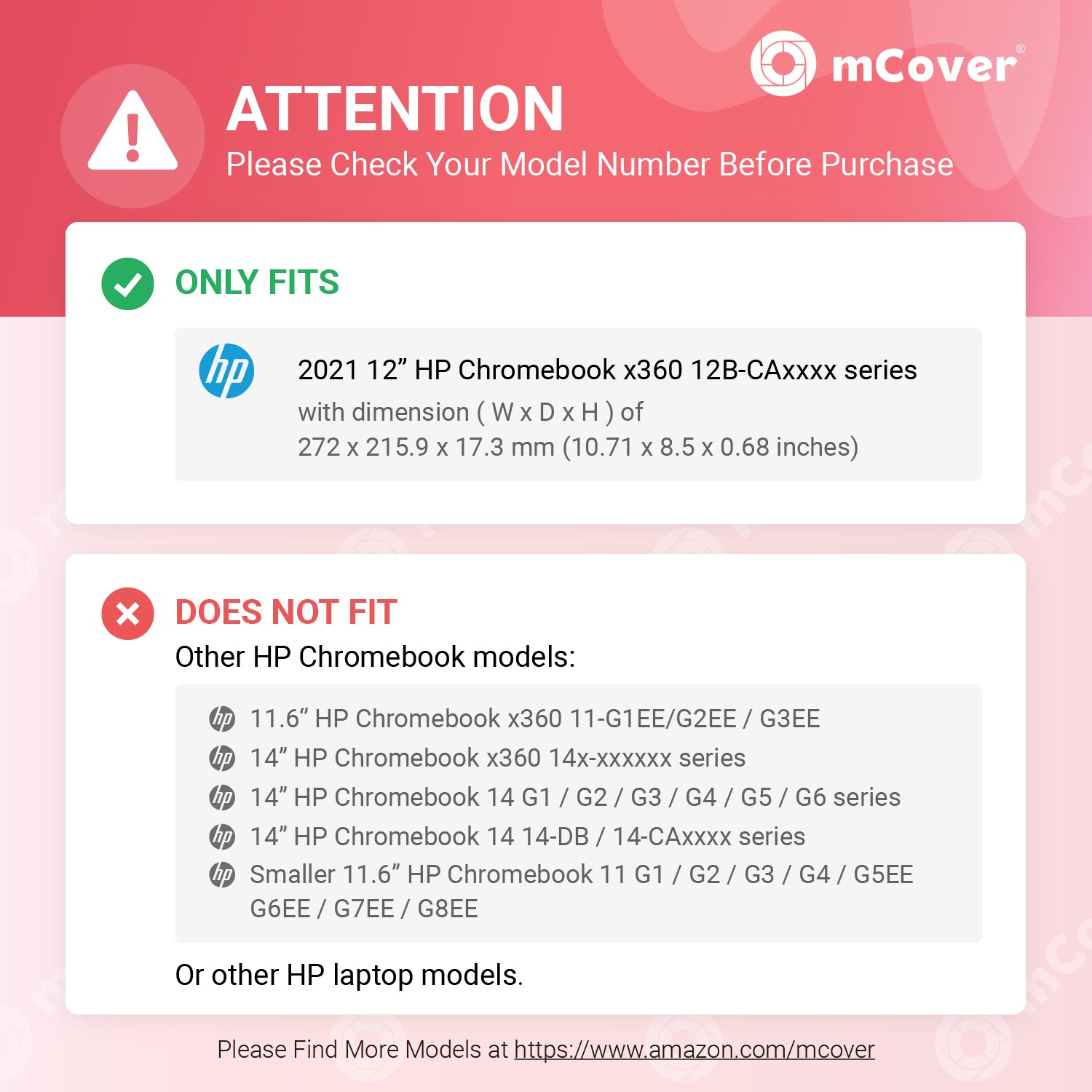 mCover Hard Shell Case Compatible with 2021-2022 12" HP Chromebook x360 12B-CAxxxx Series laptops ( NOT Compatible with Other HP Chromebook & Windows laptops )