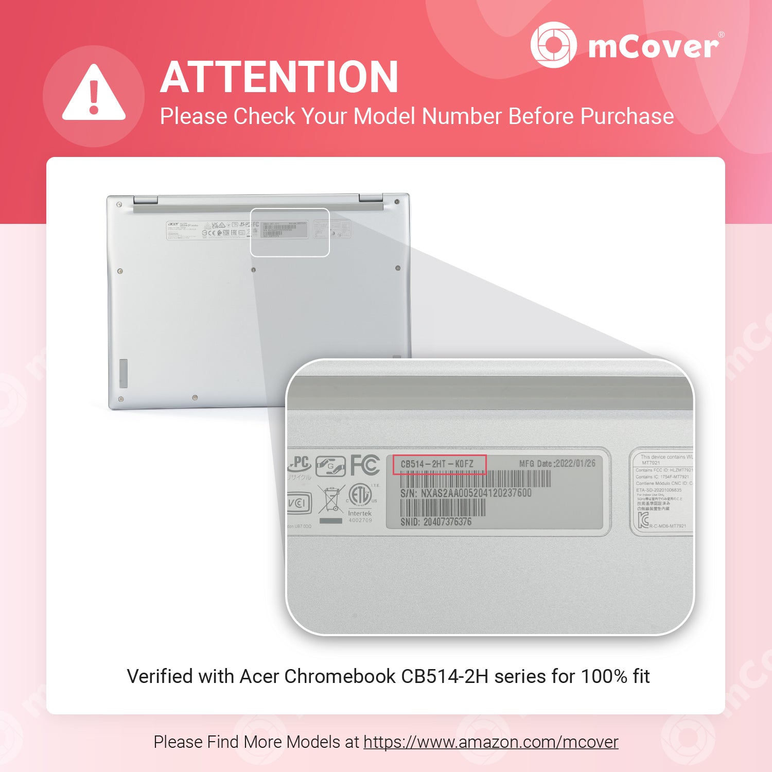 mCover Case Compatible for 2022~2023 14" Acer ChromeBook 514 CB514-2H Series Notebook Computer ONLY (NOT Fitting Other Acer Models)