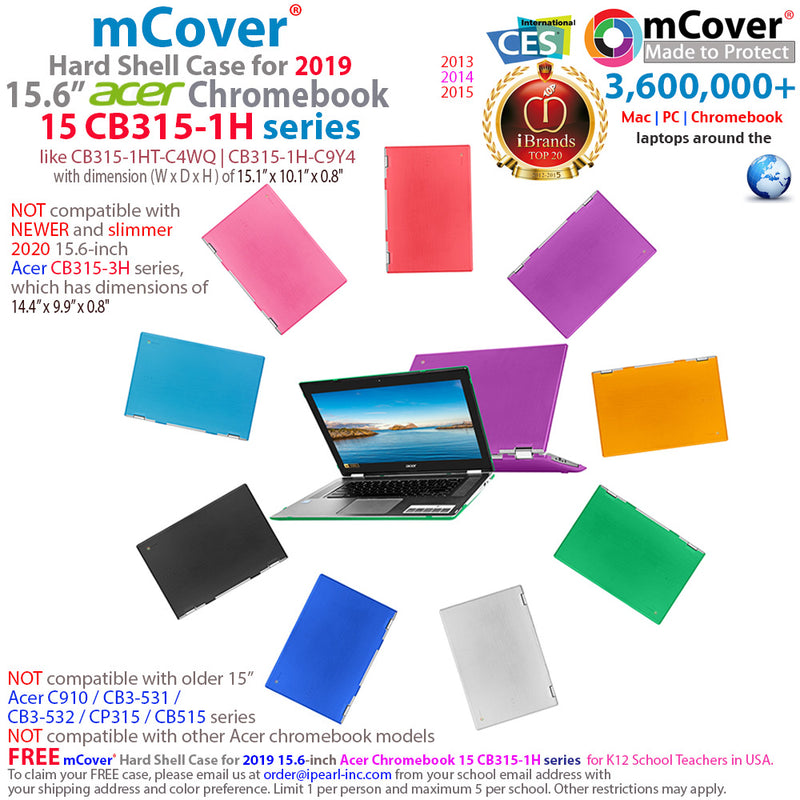 mCover Hard Shell Case for 2019 15.6" Acer Chromebook 15 CB315-1H Series (NOT Compatible with Older Acer chromebook C910 / CB5-971 / CB3-531 / CB515, etc) Laptop Computer