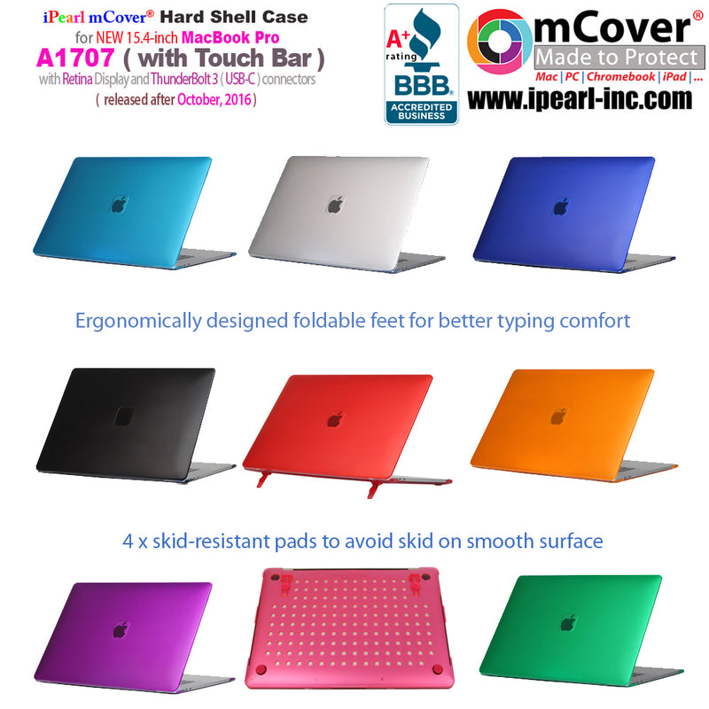 iPearl mCover Hard Shell Case for 15-inch Model 2016 A1707 / 2018 A1990 MacBook Pro (with 15.4" Retina Display, with Touch Bar & Integrated Touch ID Sensor, Thunderbolt 3 / USB-C Ports)