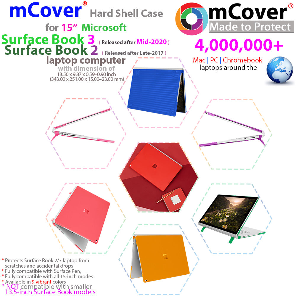 mCover Case Compatible for 2017~2022 15" Microsoft Surface Book 2/3 with Detachable Tablet Display ONLY (NOT Fitting Cheaper Surface Laptop Models)