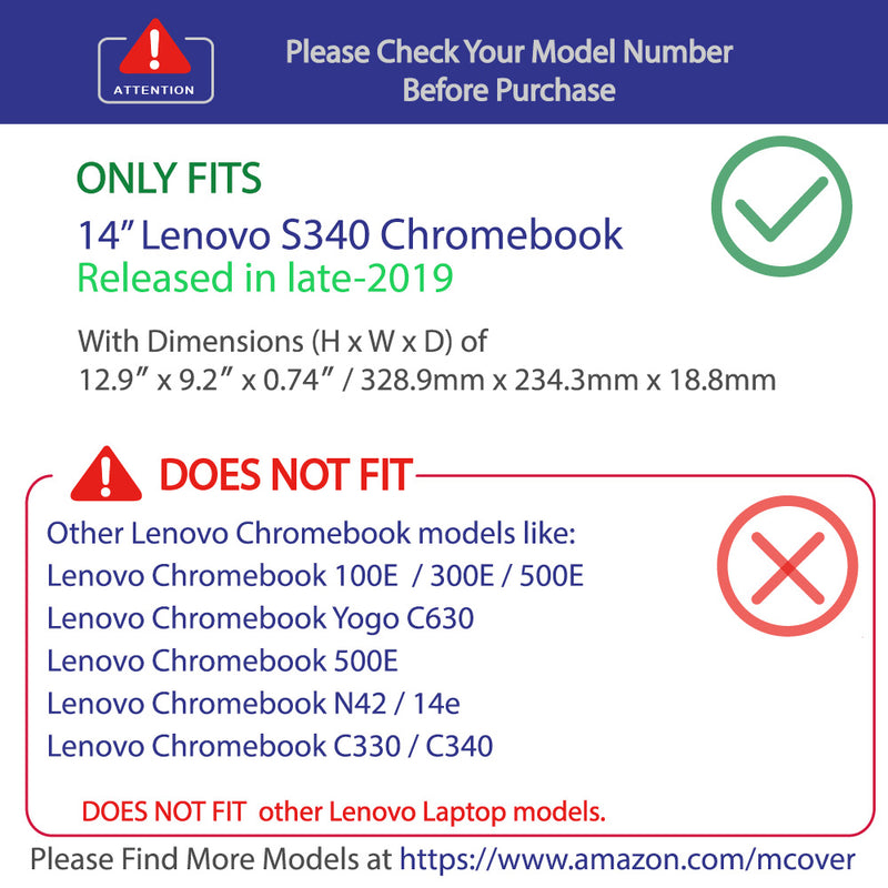 mCover Hard Shell Case for Late-2019 14" Lenovo S340 Series Chromebook Laptop (NOT Fitting Older 14" Lenovo N42 / S330 and 11.6" N22 / N23 / 100E / 300E / 500E, etc)