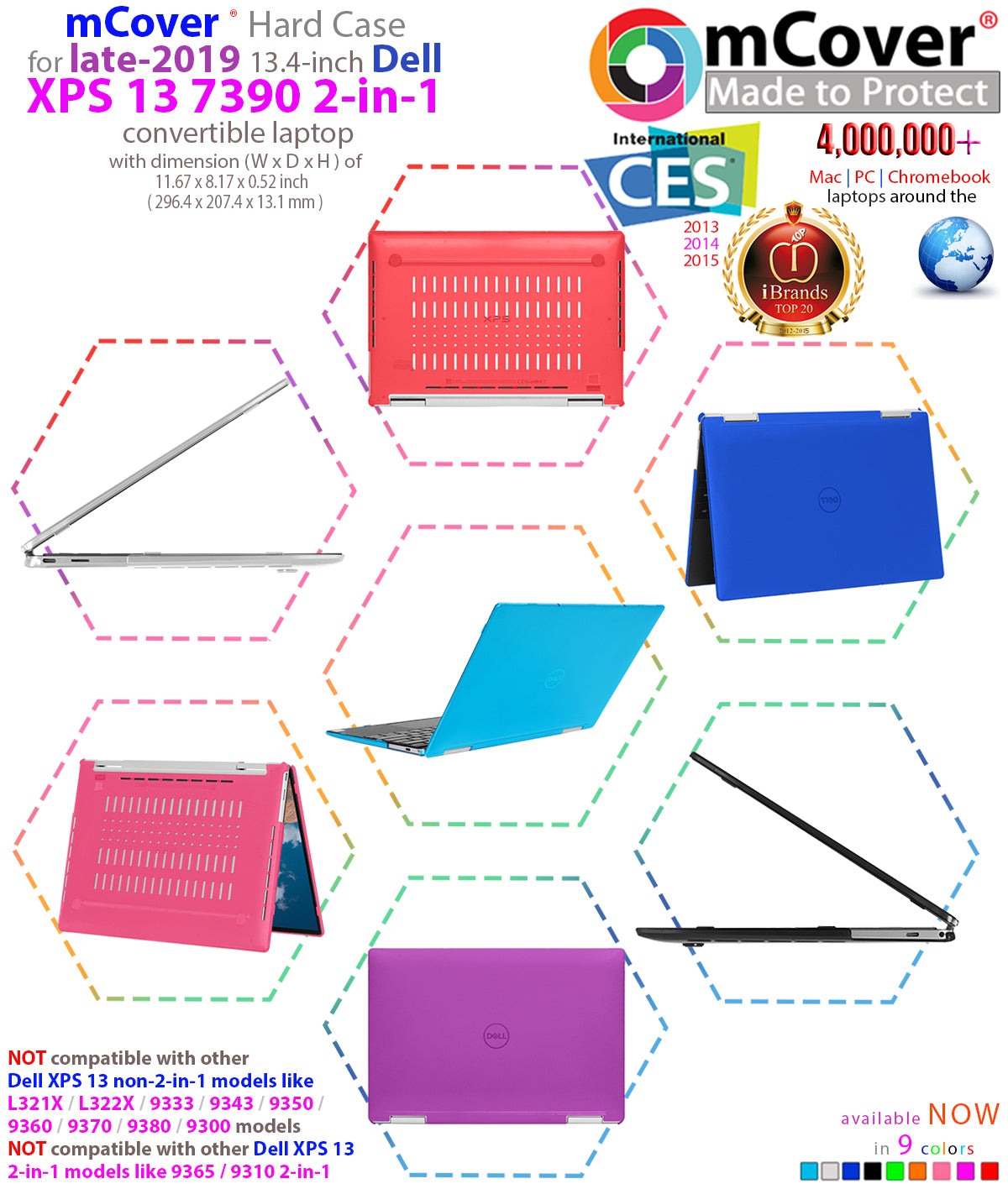 mCover Case Compatible for 2019~2022 13.4" Dell XPS 13 7390/9310 2-in-1 Convertible Notebook Computers ONLY (NOT Fitting Other Dell XPS Models)