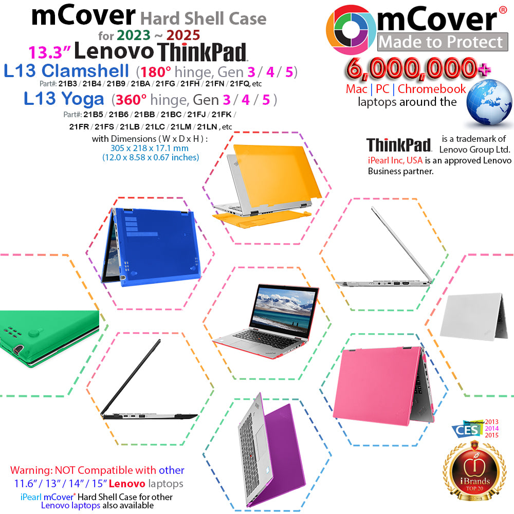 mCover Case Compatible ONLY for 2023-2024 13.3" Lenovo ThinkPad L13 / L13 Yoga Gen 3 / Gen 4 Windows Notebook Computers (NOT Fitting Any Other Lenovo Models)
