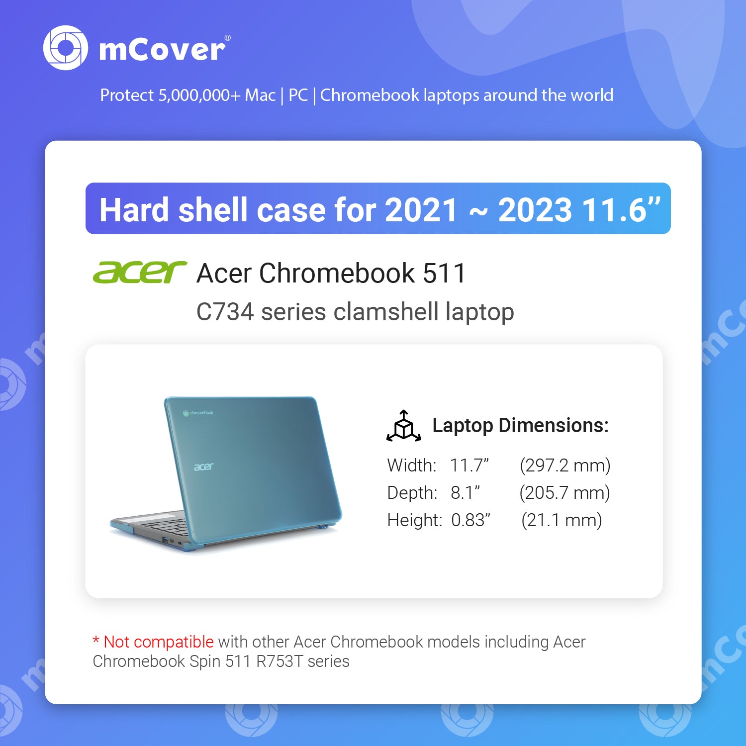 mCover Hard Case Only Compatible for 2021~2023 11.6" Acer Chromebook 511 C734 Series Traditional Clamshell Laptop Computers (NOT Compatible with Any Other Acer Models)