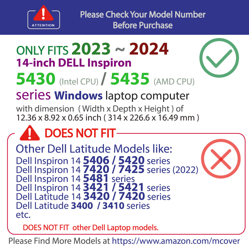 mCover Case ONLY Compatible with 2023～2024 14" DELL 14 Plus DB14250 and Dell Inspiron 5430/5435 Clamshell Traditional Windows Notebook PC (NOT Fitting Any Other Dell Models)