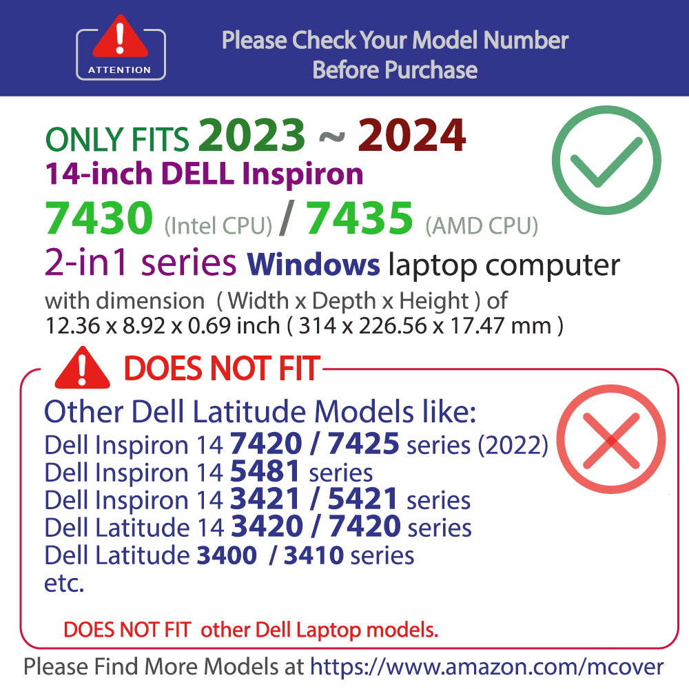 mCover Case ONLY Compatible with 2023～2024 14" Dell Inspiron 7430/7435 / 7440/7445 2-in-1 Windows Notebook Computer (NOT Fitting Any Other Dell Models)