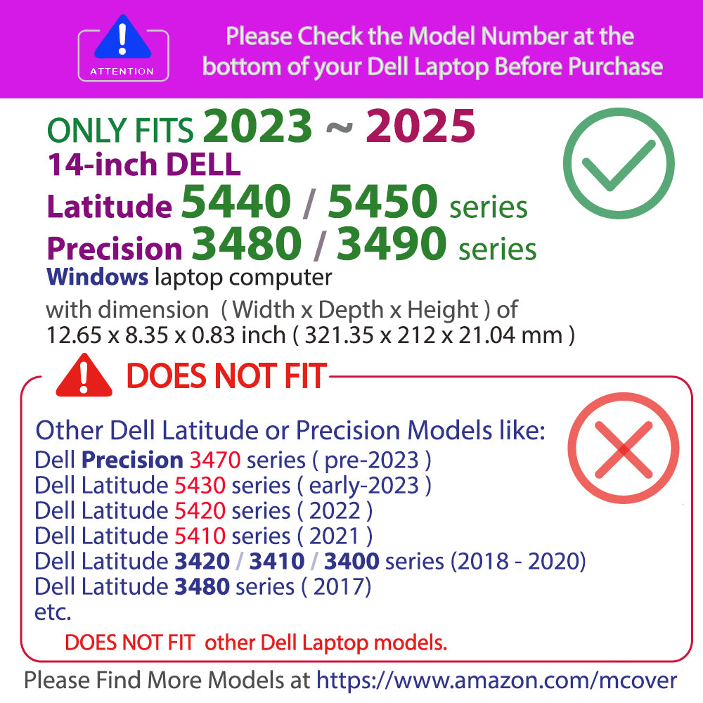 mCover Case ONLY Compatible for 2023～2025 14" Dell Latitude 5440 5450 Series/Precision 3480 3490 Series Windows Notebook Computer (NOT Fitting Any Other Dell Models)