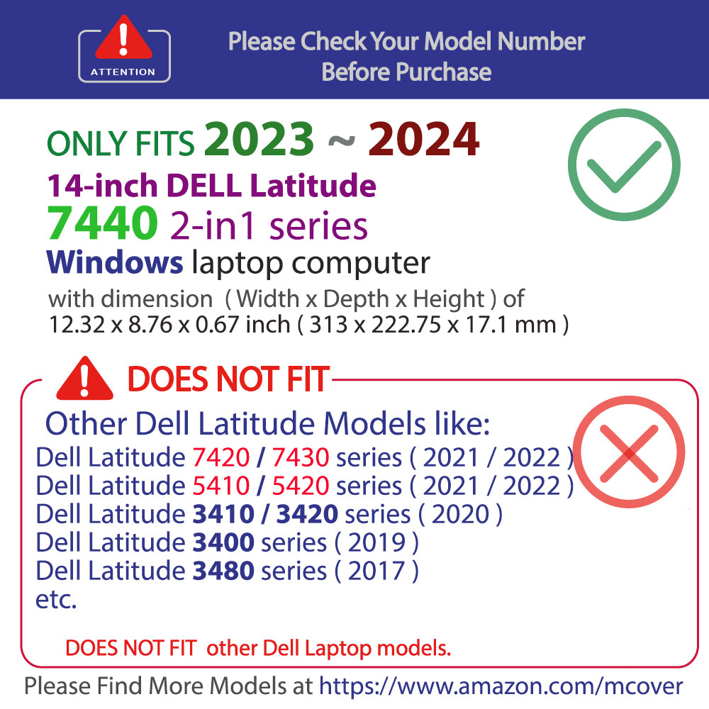 mCover Case Compatible ONLY for 2023～2024 14" Dell Latitude 7440 Laptop or 2-in-1 Windows Notebook Computer (NOT Fitting Any Other Dell Models)