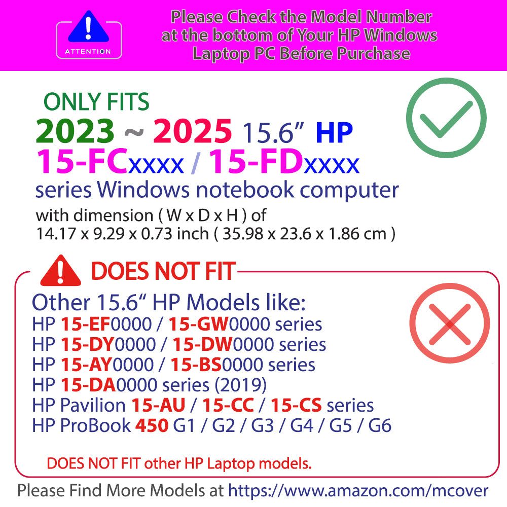 mCover Case Compatible ONLY for 2023-2025 15.6-inch HP Laptop 15-FCxxxx / 15-FDxxxx Series Windows Notebook PC (NOT Fitting Any Other HP Laptop Models)