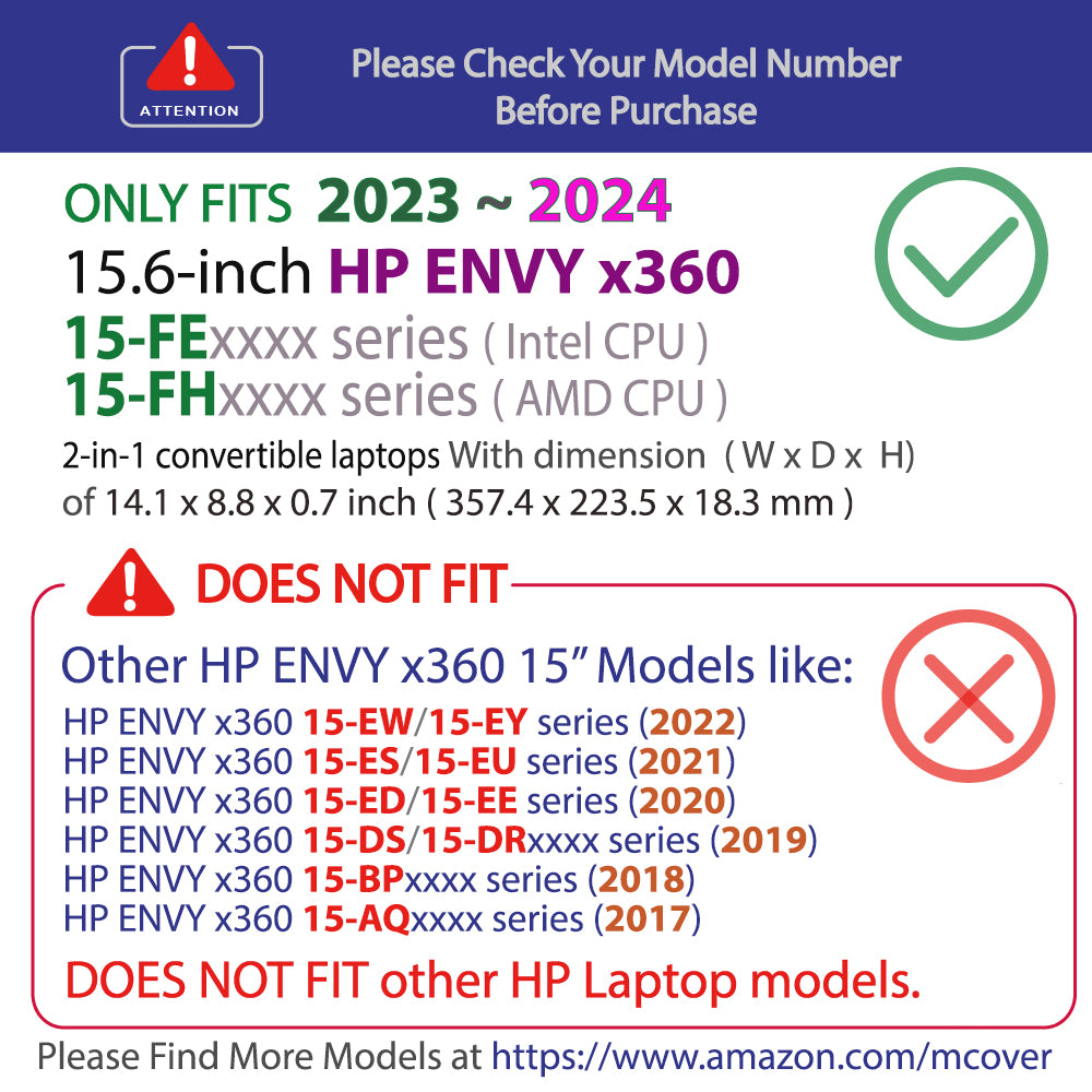 mCover Case ONLY Compatible for 2023~2024 15.6" HP Envy x360 15-FE0000 (Intel CPU) / 15-FH0000 (AMD CPU) Series Laptop (NOT Fitting Any Other HP Models)