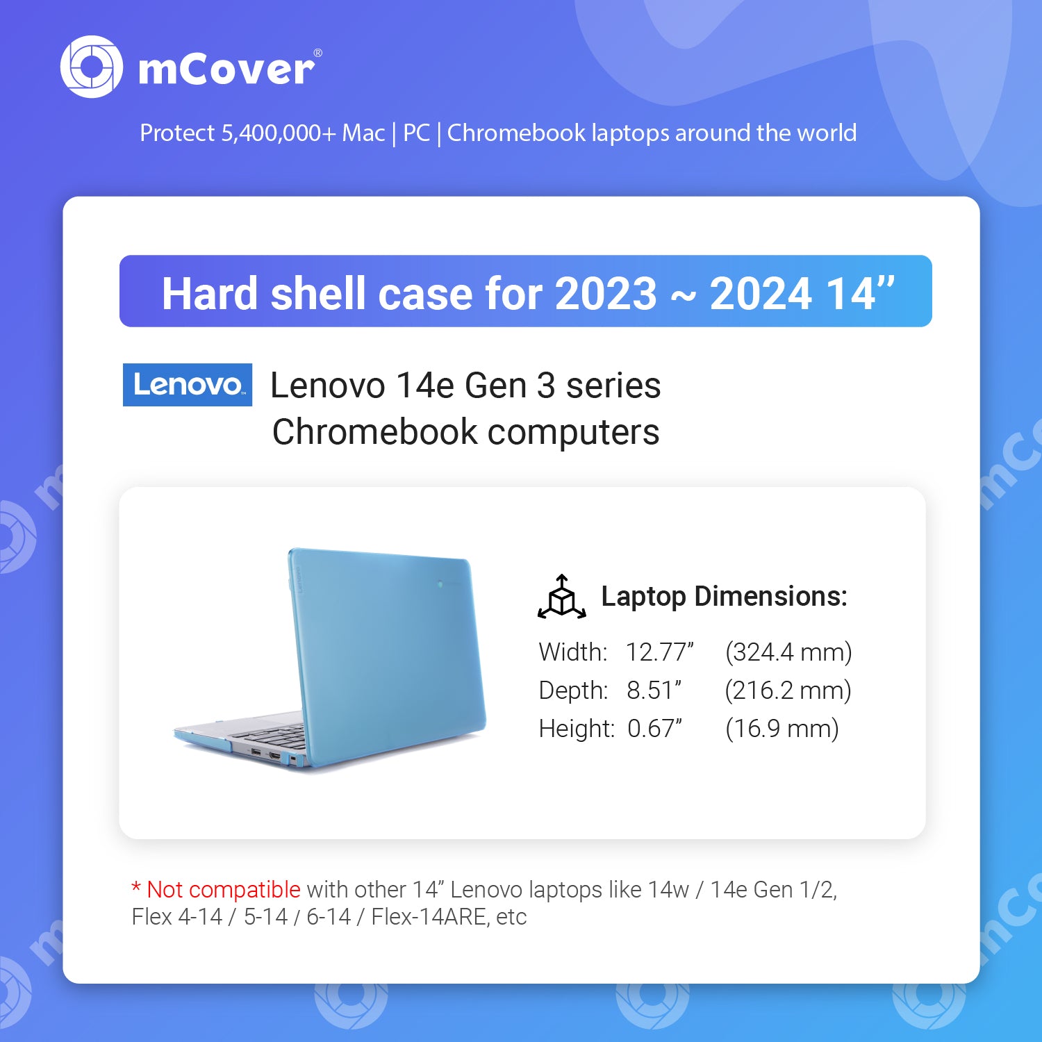 mCover Case Compatible ONLY for 2023-2024 14" Lenovo 14e Chromebook Gen 3 Traditional Laptop Computers (NOT Fitting Any Other Lenovo Models)