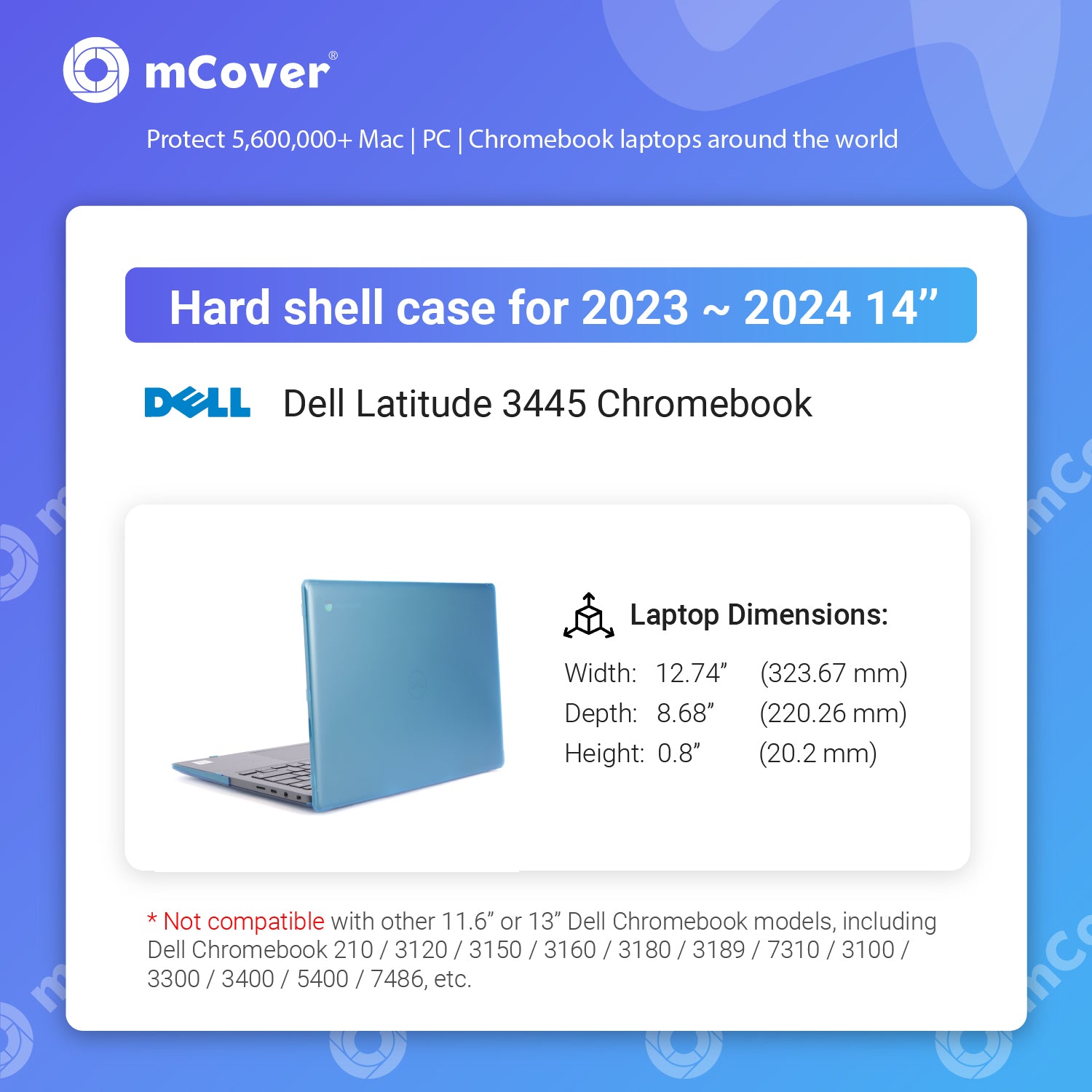 mCover Hard Case ONLY compatible for 2023~2024 14" Dell Latitude 3445 Chromebook （with AMD CPU and 180-degree hinge Laptop Computer (NOT fitting ANY other Dell models)