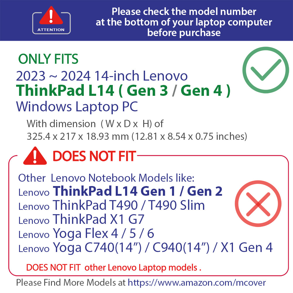 mCover case ONLY Compatible for 2023-2024 14" Lenovo ThinkPad L14 Gen 3 | Gen 4 Series Windows Notebook Computers (NOT Fitting Any Other Models)