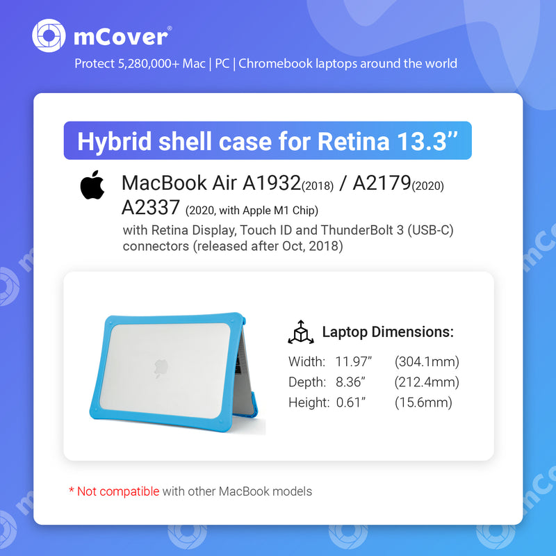 mCover Hybrid Case Compatible ONLY for 2018~2023 13.3-inch MacBook Air A2337 (M1) / A2179 / A1932 with Retina Display, Touch ID and USB-C Ports