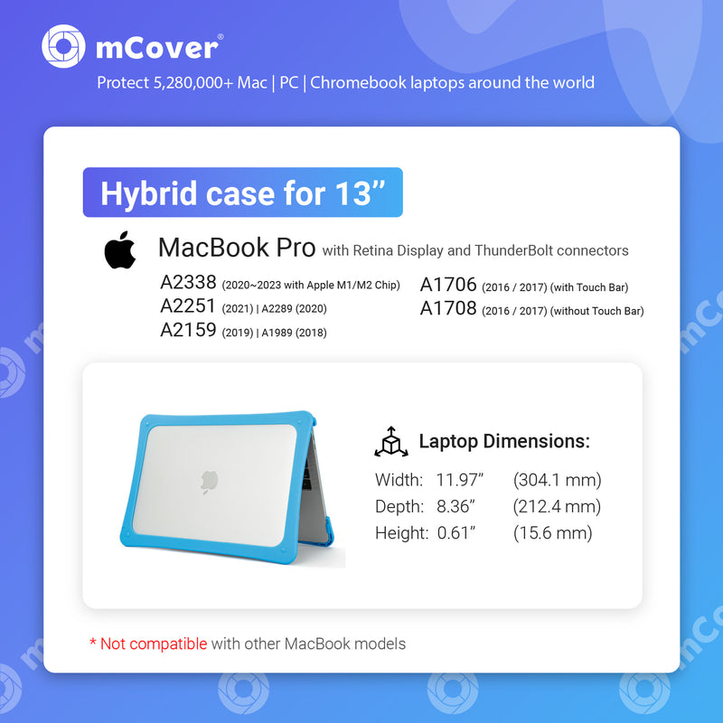 mCover Hybrid case Compatible ONLY for 2016-2023 13.3" MacBook Pro A2338 (M1 | M2 chip) A2289 A2251 A2159 A1989 A1706 A1708 (with All USB-C Ports)
