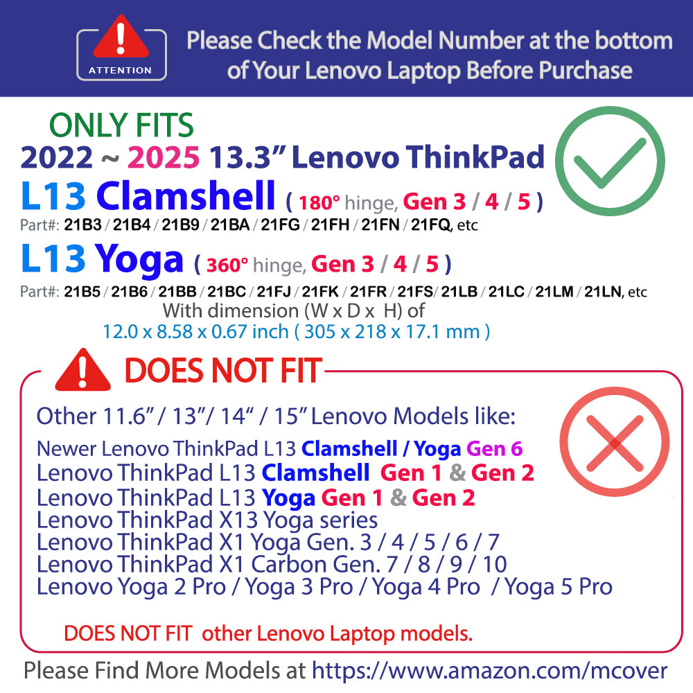 mCover Case Compatible ONLY for 2023-2024 13.3" Lenovo ThinkPad L13 / L13 Yoga Gen 3 / Gen 4 Windows Notebook Computers (NOT Fitting Any Other Lenovo Models)