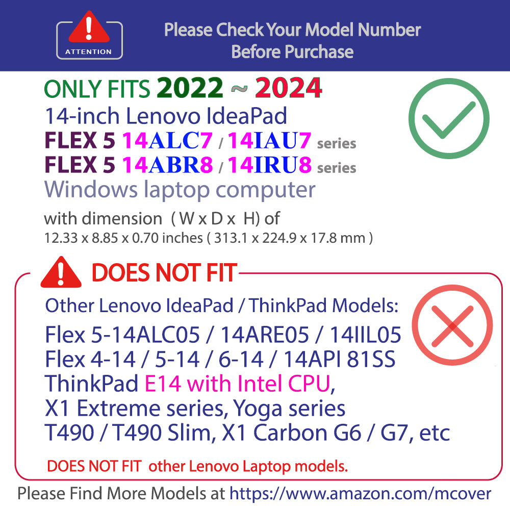 mCover Hard Case Only Compatible for 2022-2024 14" Lenovo IdeaPad Flex 5 Windows 14ALC7 / 14IAU7 / 14ABR8 / 14IRU8 Series Convertible Laptop Computers (NOT Fitting Other Models)