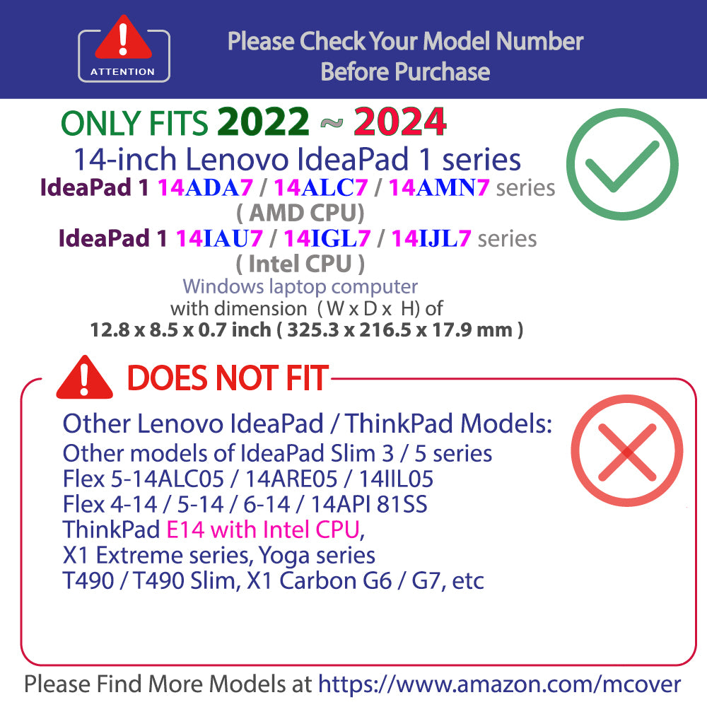 mCover Case Compatible ONLY for 2022-2024 14" Lenovo IdeaPad 1 Series(14ADA7 / 14ALC7 / 14AMN7 / 14IAU7 / 14IGL7 / 14IJL7) 14-inch Windows Laptops (NOT Fitting Any Other Models)