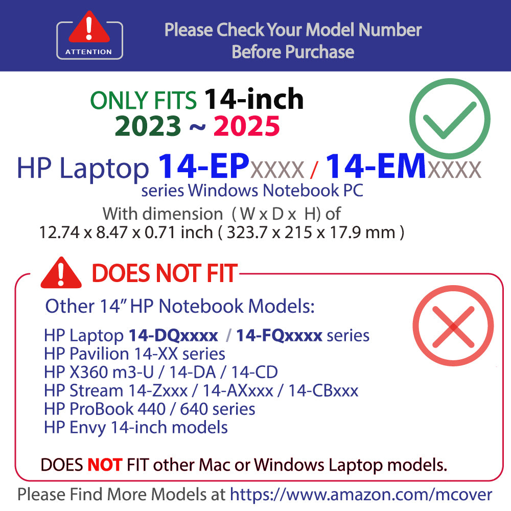 mCover Case Only Compatible for 2023~2025 14" HP Laptop 14-EP0000 / 14-EM0000 Series Traditional Notebook PC (NOT Fitting Any Other HP Models)