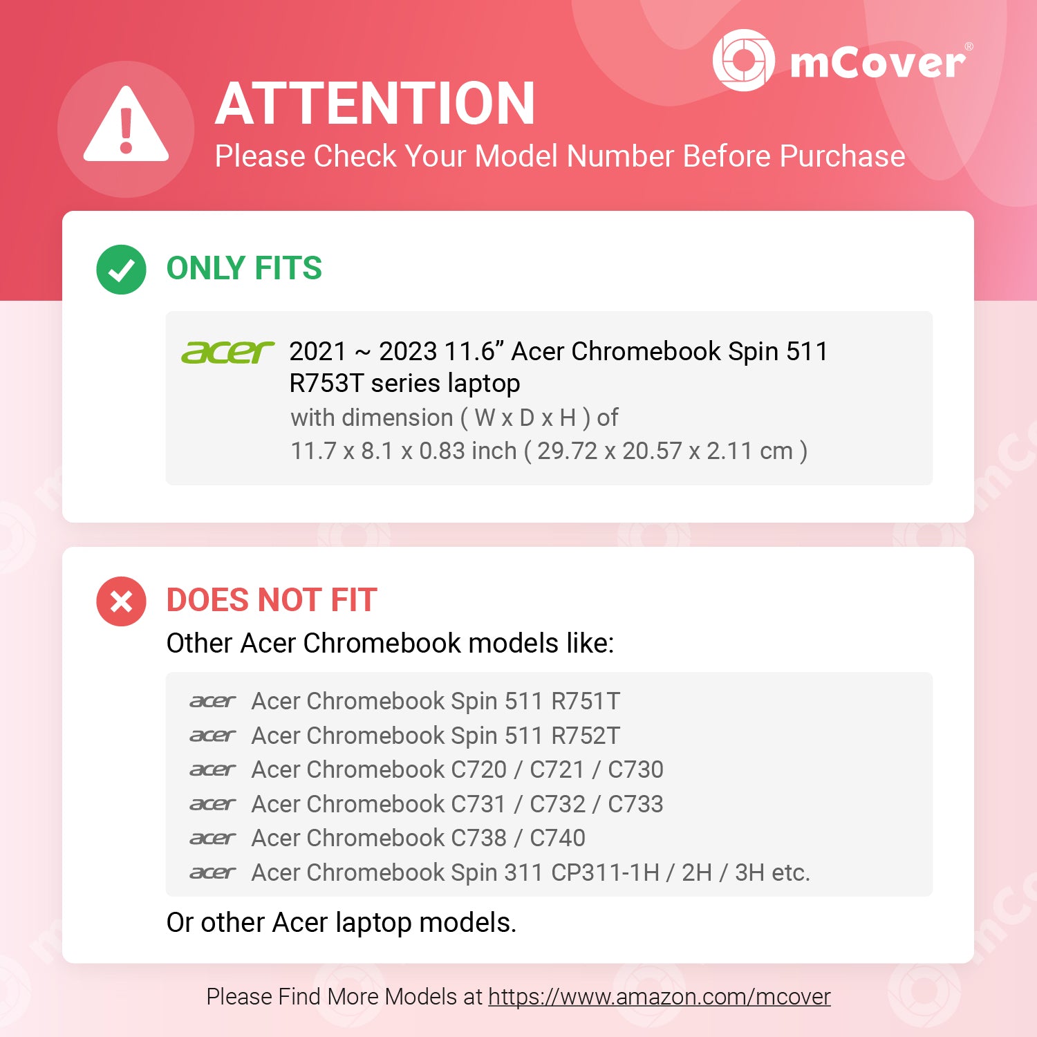 mCover Hard Case Only Compatible for 2021~2023 11.6" Acer Chromebook Spin 511 R753T Series 2-in-1 Laptop Computers (NOT Compatible with Any Other Acer Models)