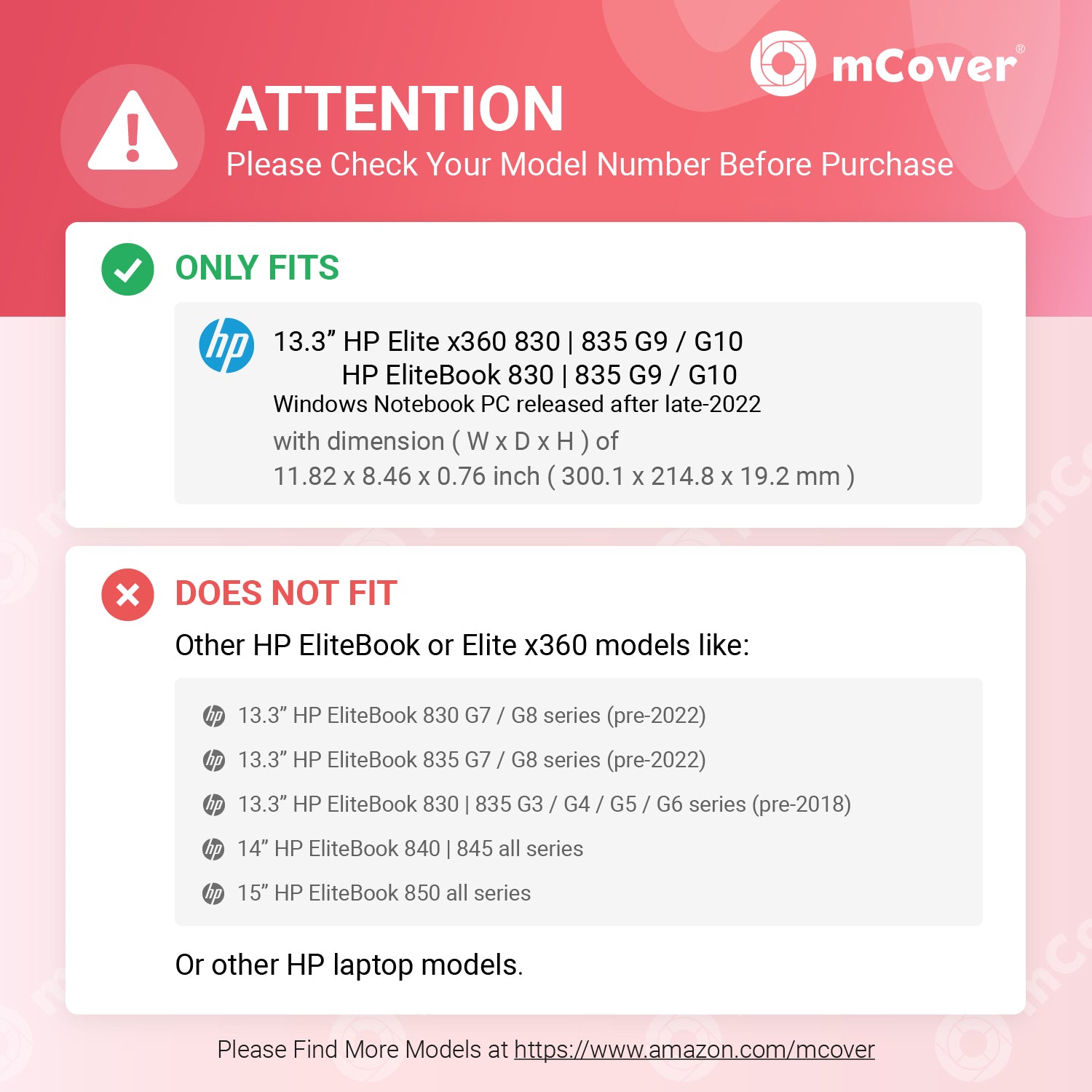 mCover Case compatible ONLY for 2022~2024 13.3" HP EliteBook 830 | 835 G9 / G10 and Elite x360 830 G9 / G10 2-in-1 Windows Laptop (NOT Fitting ANY Other HP Models)