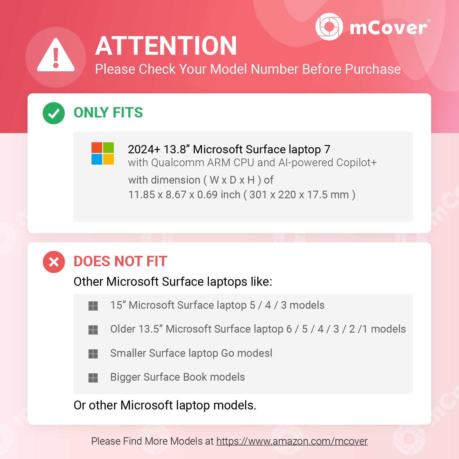 mCover Case ONLY Compatible for 2024+ 15" Microsoft Surface Laptop 7 (Model# 2037) Windows PC with ARM CPU and AI-Powered Copilot+ (NOT Fitting Other Surface Models)