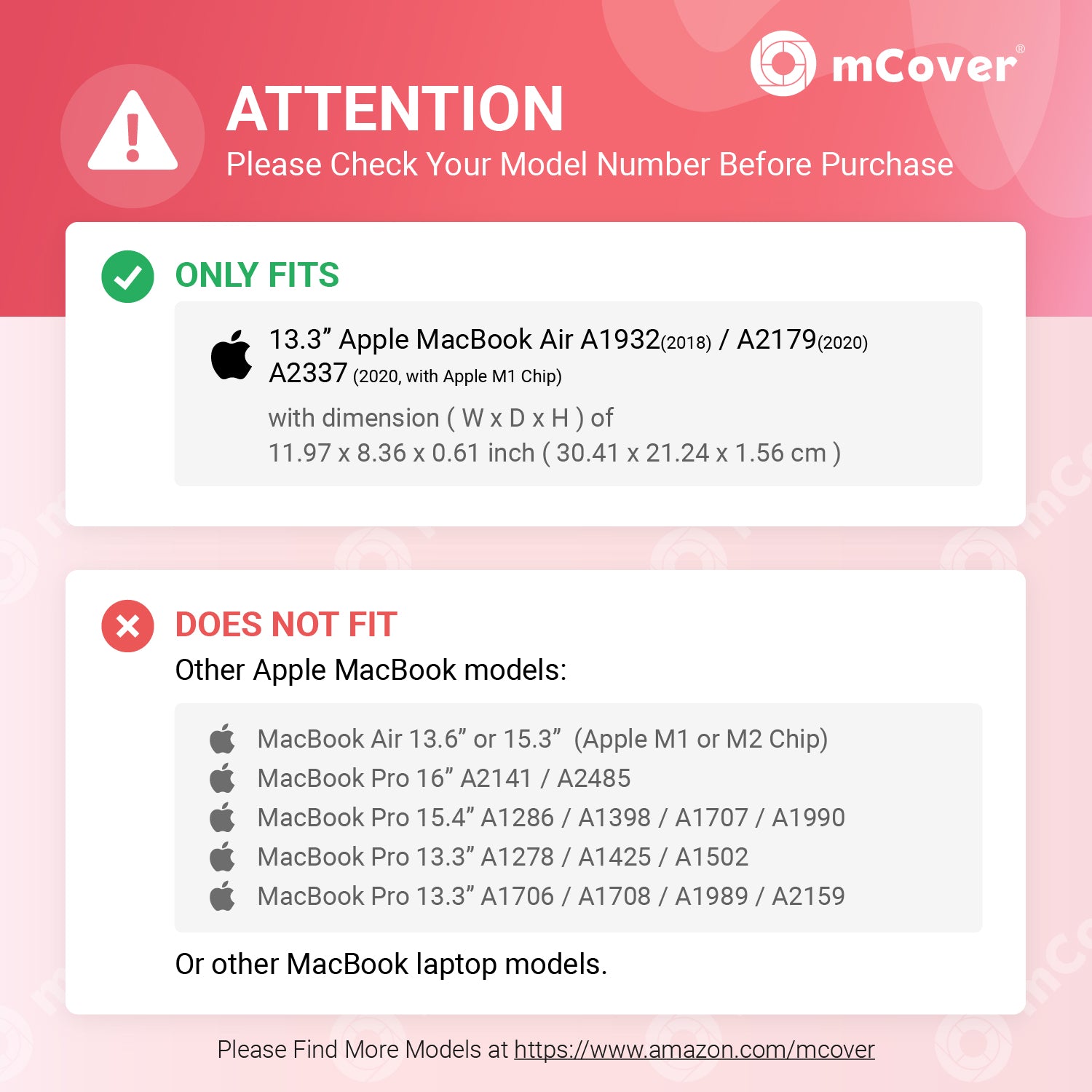 mCover Hybrid Case Compatible ONLY for 2018~2023 13.3-inch MacBook Air A2337 (M1) / A2179 / A1932 with Retina Display, Touch ID and USB-C Ports
