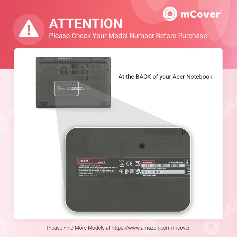 mCover Case ONLY Compatible for 2019~2023 15.6" Acer Aspire 3 A315-42 / A315-54 / A315-56 Series (with Intel CPU) Notebook PC (NOT Fitting Other Acer Models)
