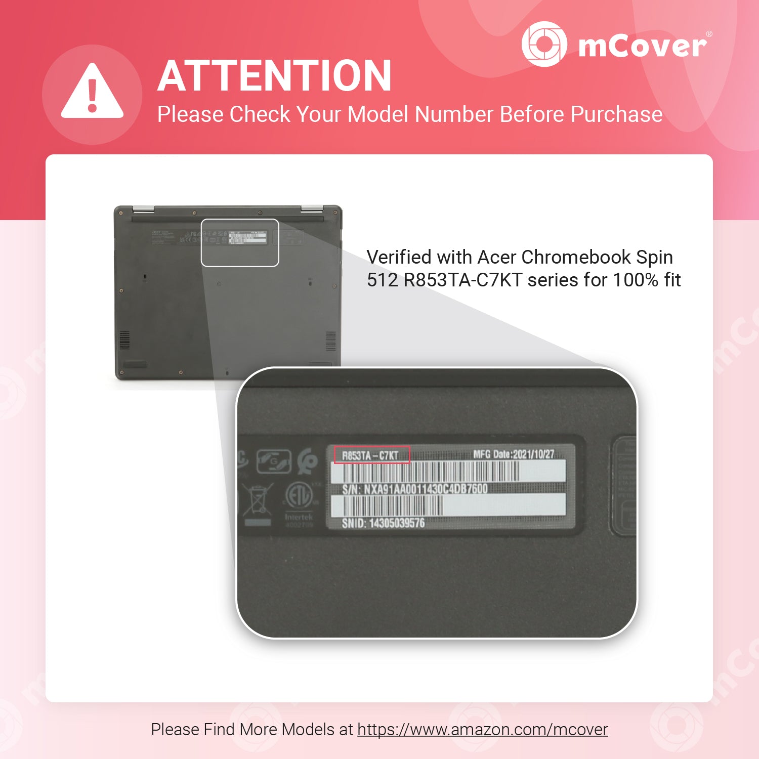 mCover Hard Case Compatible ONLY for 2021~2024 12" Acer Chromebook Spin 512 R853TA / R856T Series 2in1 Notebook Computer (NOT Fitting Any Other Models)
