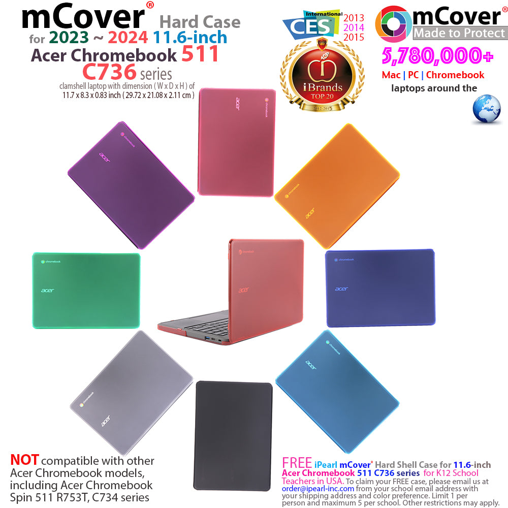mCover Hard Case Only Compatible for 2023-2024 11.6" Acer Chromebook 511 C736 Series Clamshell Laptop Computers (NOT Compatible with Any Other Acer Models)